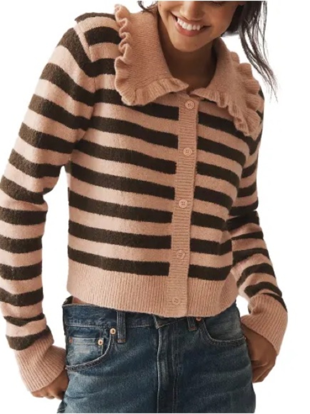 NWOT - Anthropologie Ainsley Ruffle-Collar Cardigan Sweater